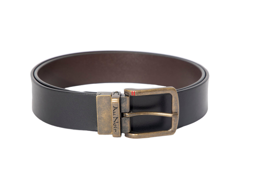 REVERSIBLE BELT | STRAUSS BRASS, noir-brun