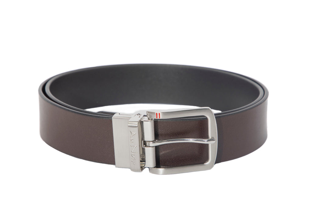 REVERSIBLE BELT | STRAUSS BRUSHED NICKLE, noir-brun