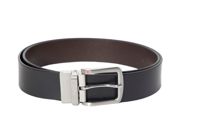 REVERSIBLE BELT | STRAUSS BRUSHED NICKLE, noir-brun