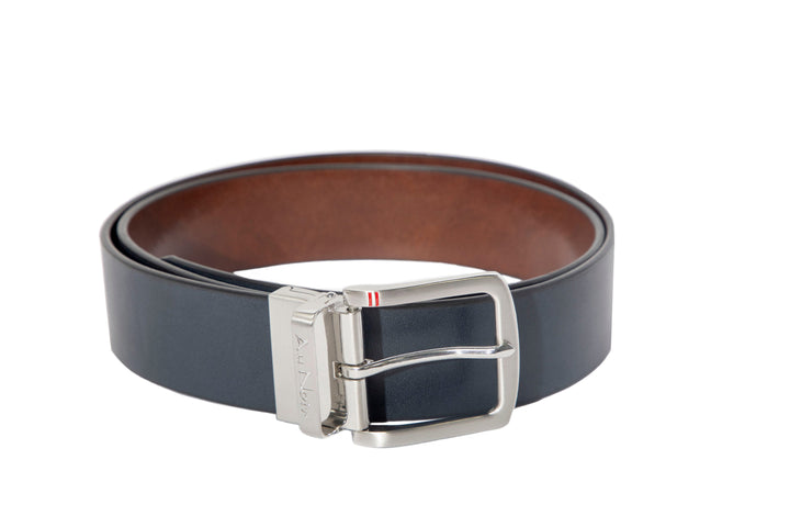 REVERSIBLE BELT | STRAUSS BRUSHED NICKLE, tan-navy