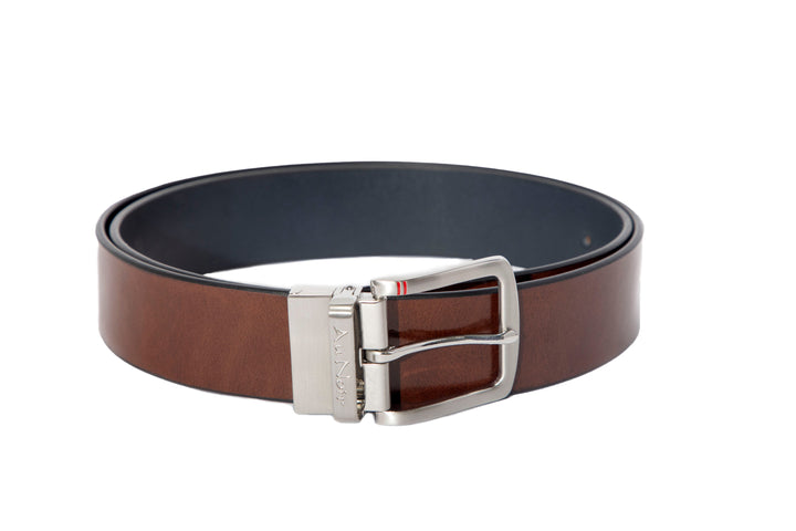 REVERSIBLE BELT | STRAUSS BRUSHED NICKLE, tan-navy