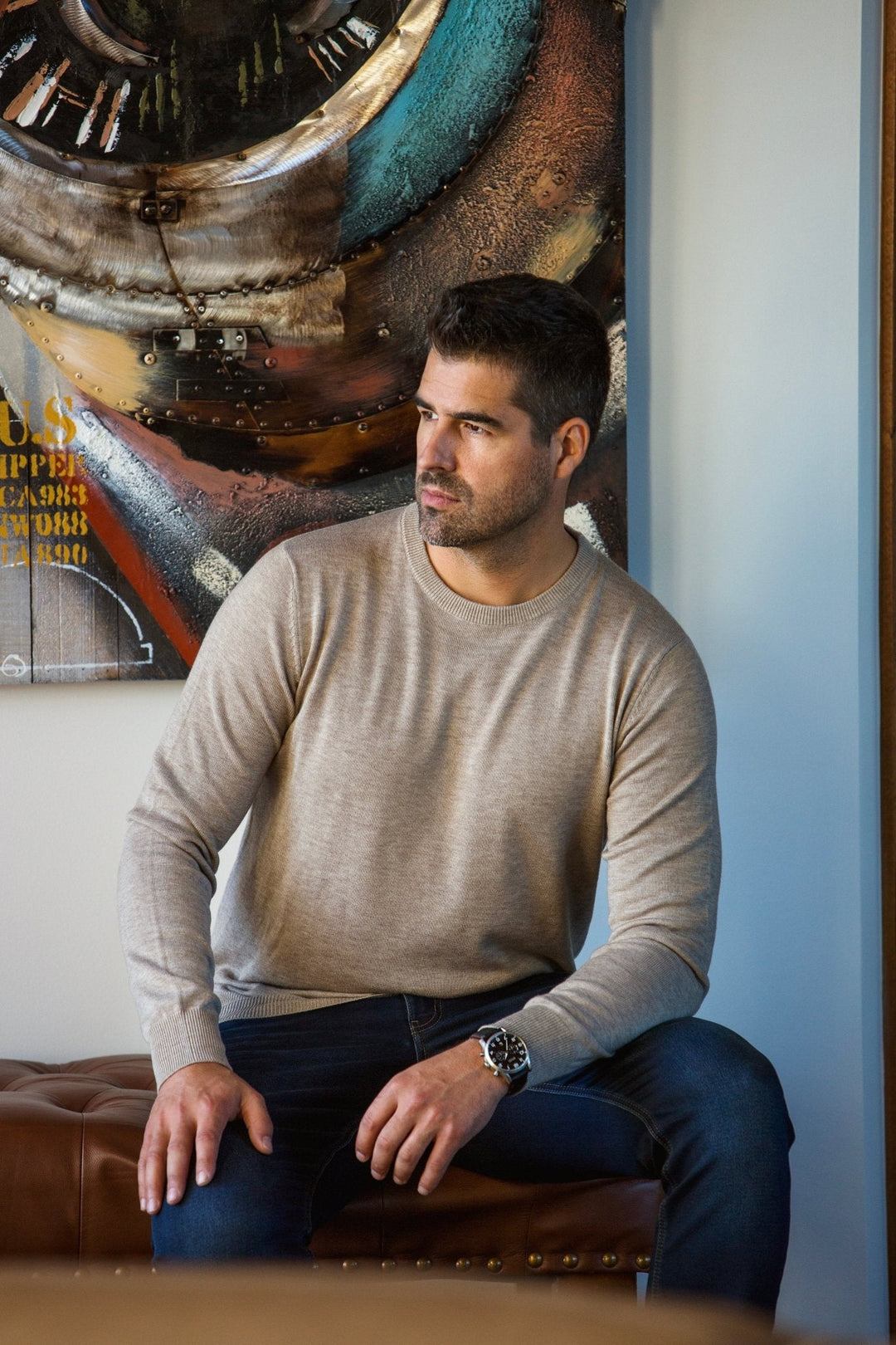 CHANDAIL EN LAINE MÉRINOS | MARINI, taupe - AU NOIR