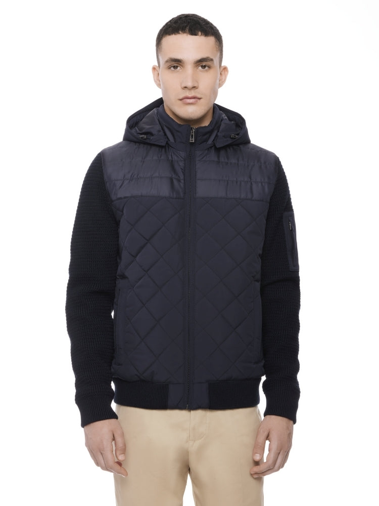 Made in Italy Knitted Bomber Jacket with Removable Hood