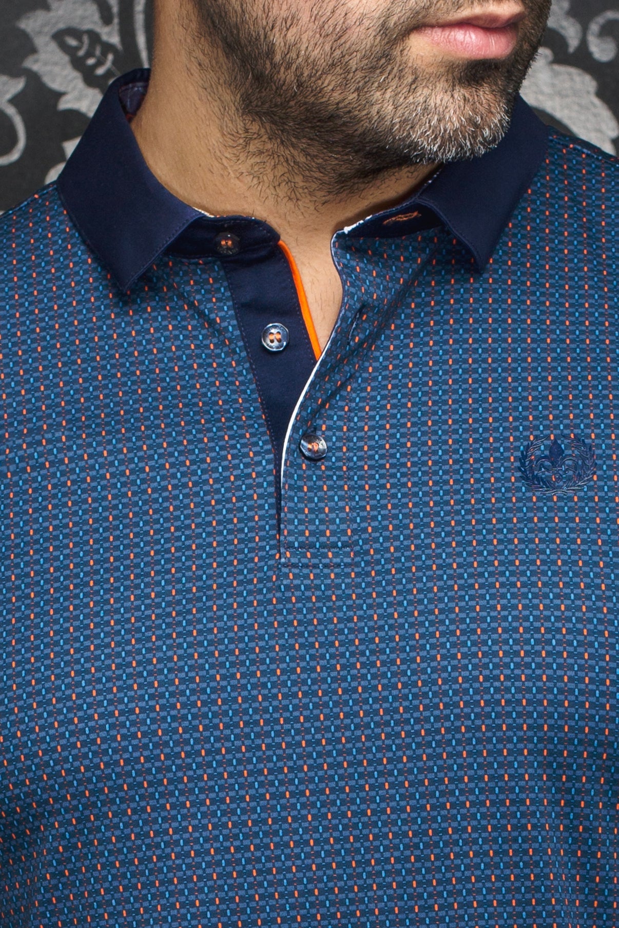 Long Sleeves Polo | PATRONN, Navy Orange